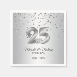 Personalized 25th Silver Wedding Anniversary Napkin