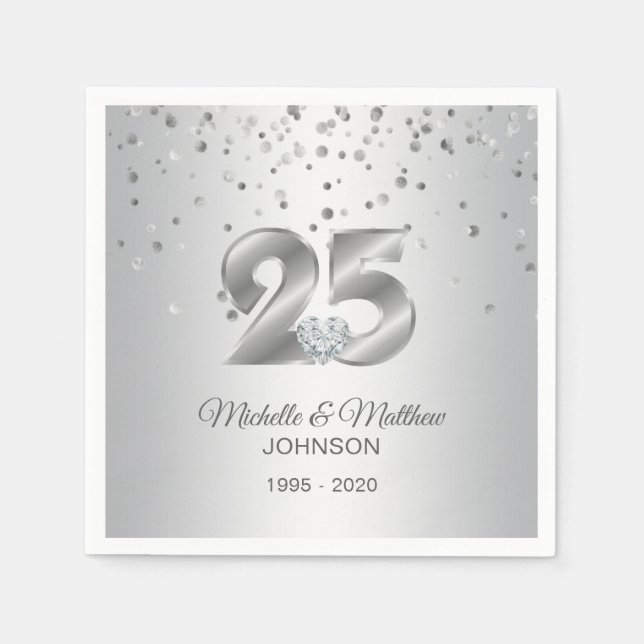 Personalized 25th Silver Wedding Anniversary Napkin (Front)