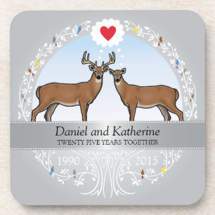 Personalized 25th Wedding Anniversary, Buck & Doe Coaster
