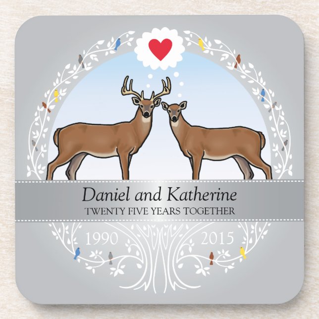 Personalized 25th Wedding Anniversary, Buck & Doe Coaster (Front)