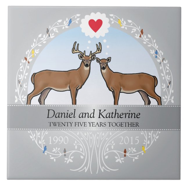 Personalized 25th Wedding Anniversary, Buck & Doe Tile (Front)