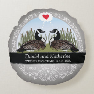 Personalized 25th Wedding Anniversary, Geese Round Pillow