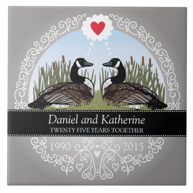 Personalized 25th Wedding Anniversary, Geese Tile (Front)
