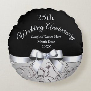 Personalized 25th Wedding Anniversary Gift Ideas Round Pillow