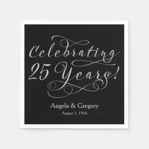 Personalized 25th Wedding Anniversary Silver Black Napkin
