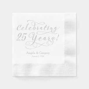 Personalized 25th Wedding Anniversary Silver White Napkin