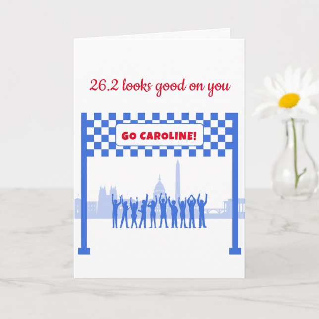 Personalized 26.2 Washington DC Red Blue Marathon  Card (Small Plant)