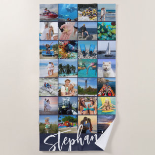 Personalized 28 Photo Collage Custom Colour Beach Towel