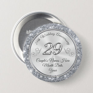 Personalized 29th Wedding Anniversary Pins, 3 Inch Round Button
