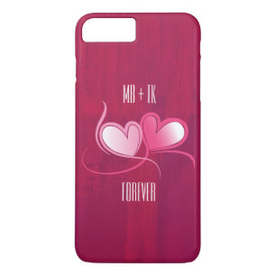 Personalized 2 Hearts on a Fuschia Pink Background iPhone 8 Plus/7 Plus Case