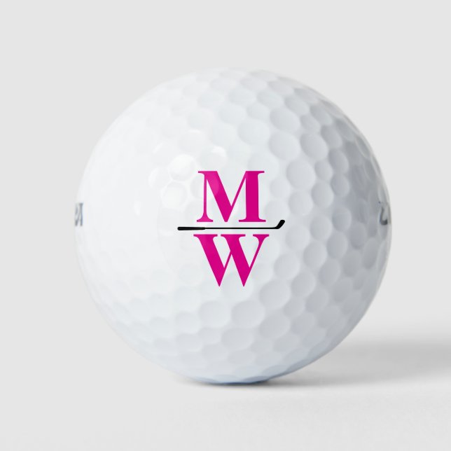 Personalized 2-Initials Pink Monogram  Golf Balls (Front)