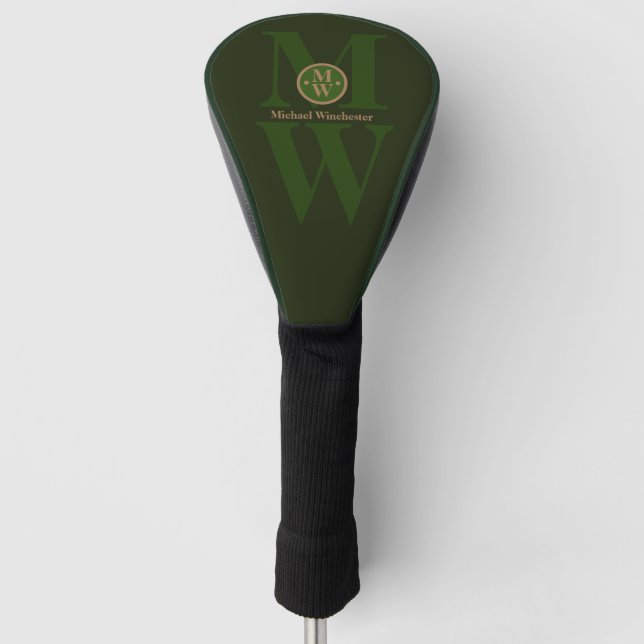 Personalized 2-letter Vertical Monogram Dark-Green Golf Head Cover (Front)