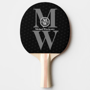 Personalized 2-letters Vertical Monogram Black Ping Pong Paddle