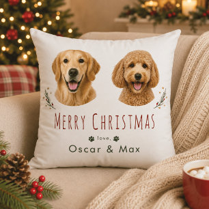 Personalized 2 Pet Photo Christmas Gift Pillow