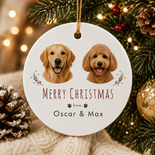Personalized 2 Pet Photo Christmas Ornament