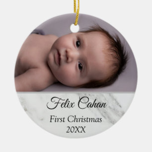 Personalized 2 Photo Babys My First Christmas 2021 Ceramic Ornament