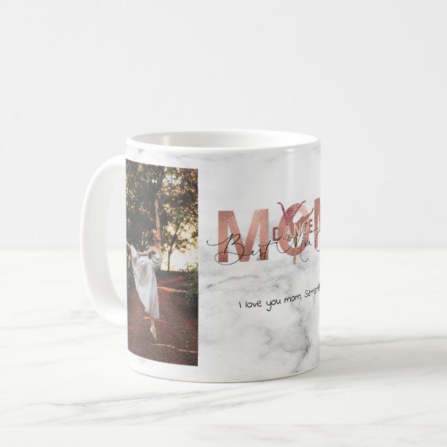 Personalized 2 Photo Best Dance Mom Ever Rose Gold Coffee Mug (Front Left)