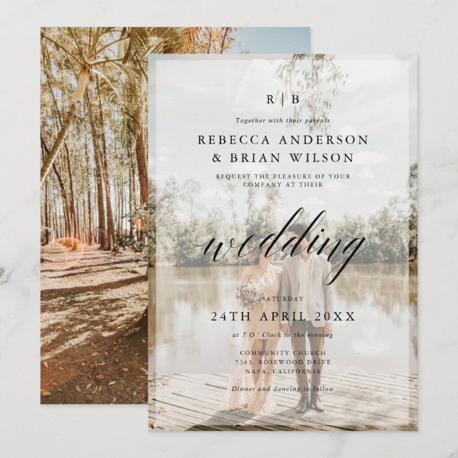 Personalized 2 Photo Chic Calligraphy Wedding  Invitation (Front/Back)