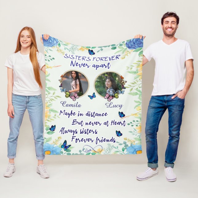Personalized 2 Photo Collage Christmas gift sister Fleece Blanket (In Situ)