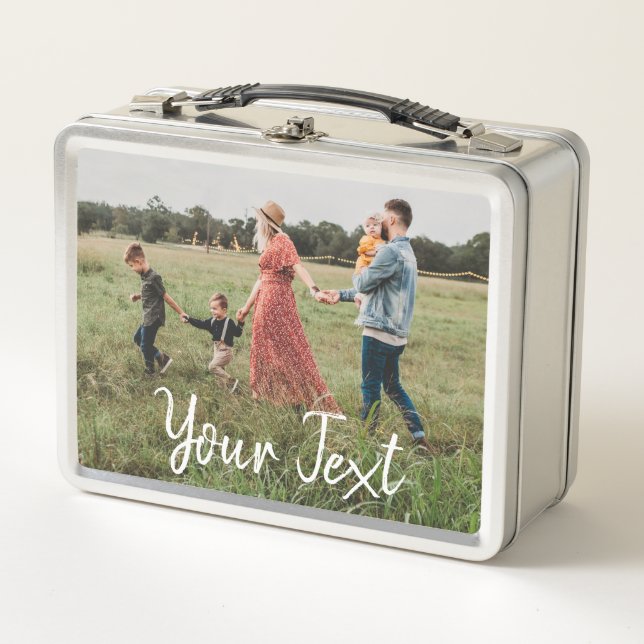 Personalized 2 Photo & Custom Text Template Metal Lunch Box (Front)
