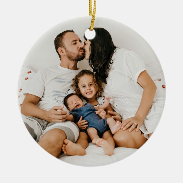 Personalized 2 photo Family Christmas Custom Ceramic Ornament (Front)