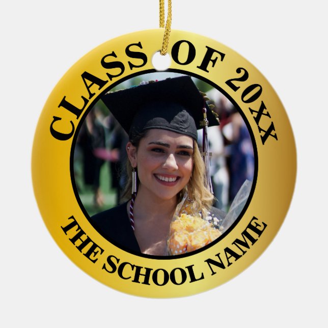 Personalized 2 Photo Graduation Class of 2024 Ceramic Ornament (Front)