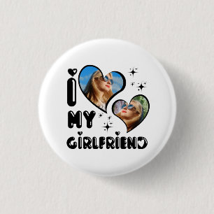Personalized 2 Photo I Love My Girlfriend 1 Inch Round Button