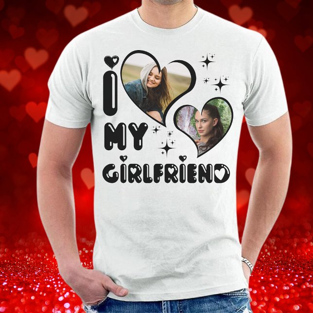 Personalized 2 Photo I Love My Girlfriend Custom T-Shirt (Creator Uploaded)