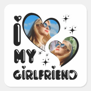 Personalized 2 Photo I Love My Girlfriend  Square Sticker