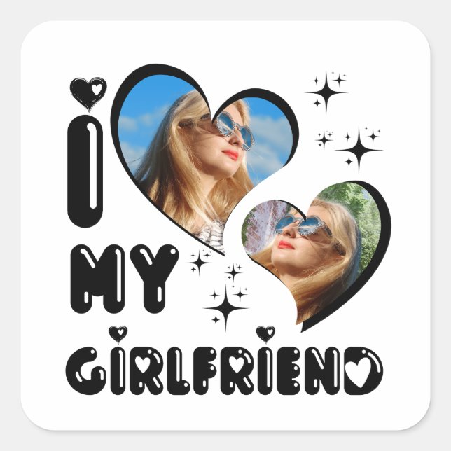 Personalized 2 Photo I Love My Girlfriend  Square Sticker (Front)