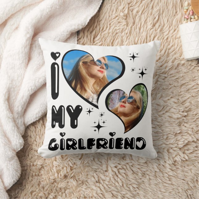 Personalized 2 Photo I Love My Girlfriend  Throw Pillow (Blanket)