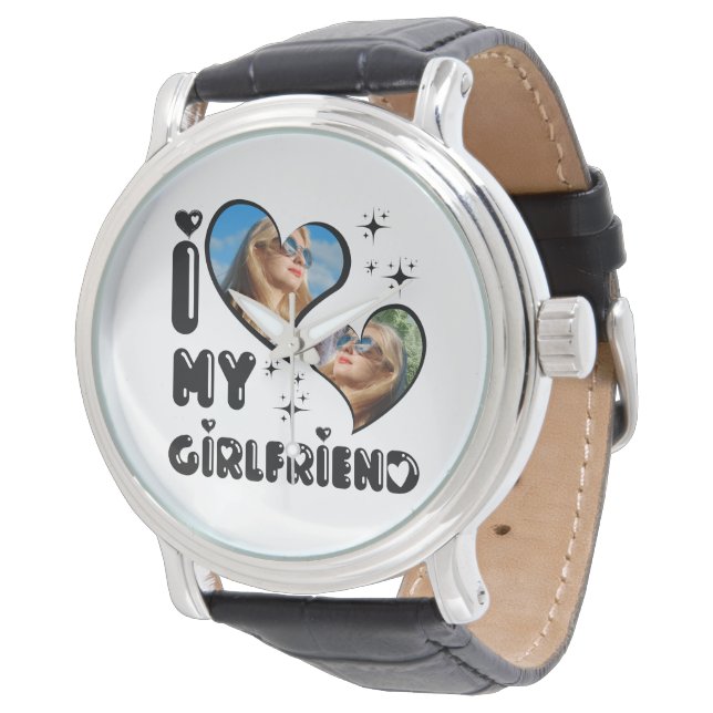 Personalized 2 Photo I Love My Girlfriend  Watch (Angled)