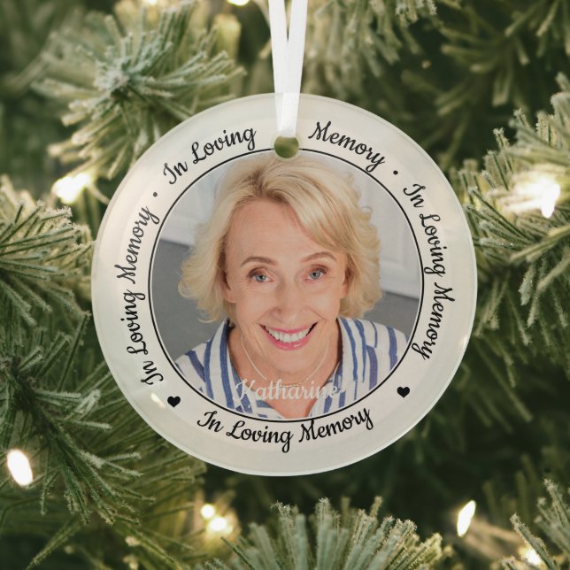 Personalized 2 Photo In Loving Memory Memorial Glass Ornament (Insitu)