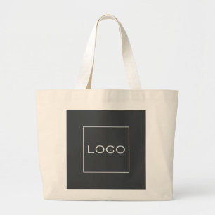 Personalized 2 Photo, Logo Neutral Charcoal Grey Large Tote Bag