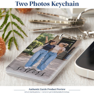 Personalized 2 Photo Sisters Birthday Elegant Blck Keychain