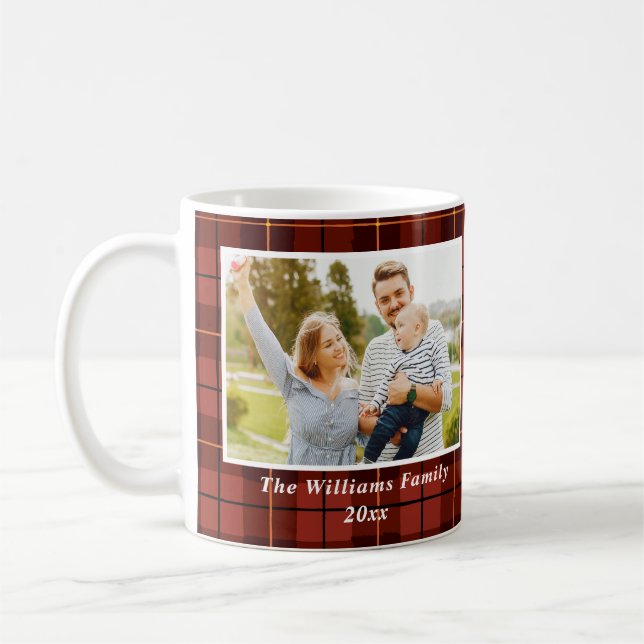 Personalized 2 Photo Tartan Pattern Merry  Plaid Coffee Mug (Left)