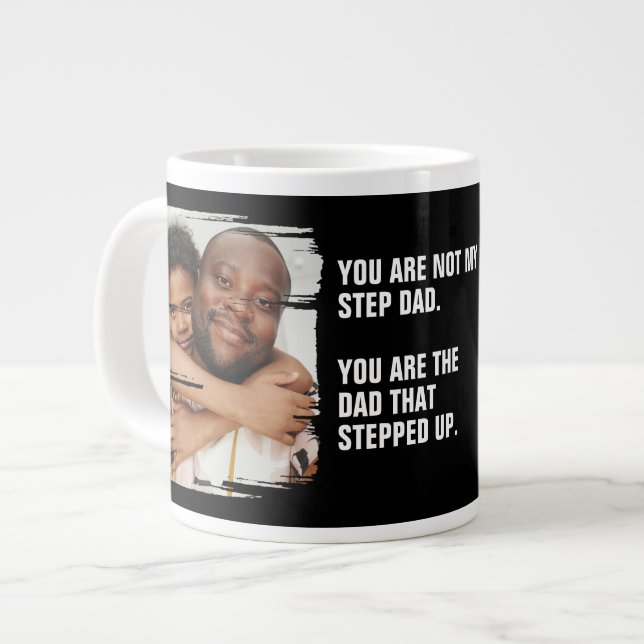 Personalized 2 Photo The Dad That Stepped Up Large Coffee Mug (Front Left)