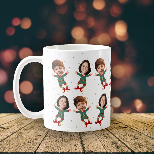 Personalized 2 Photos Face Funny Christmas Elf Kid Coffee Mug (Creator Uploaded)