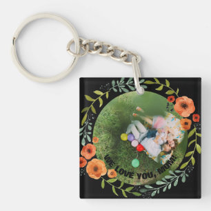 Personalized 2 Photos   Floral Mom Mother's Day Keychain