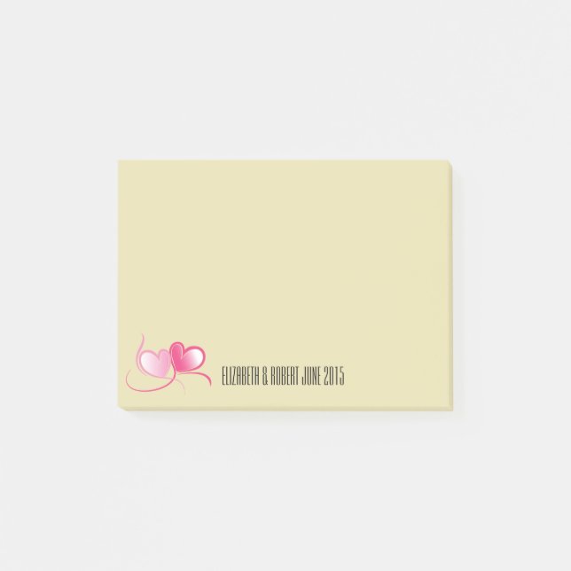 Personalized 2 Pink Hearts with Ribbons Post-it Notes (Front)