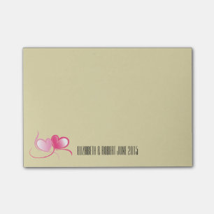 Personalized 2 Pink Hearts with Ribbons Post-it Notes