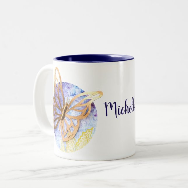 Personalized 2-tones Mug with Butterfly (Front Left)