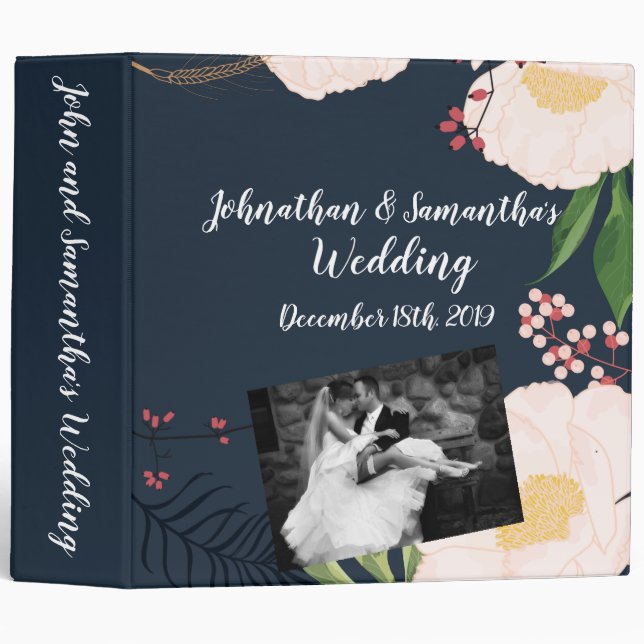 Personalized 2" Wedding Binder Baby Pink Cosmos on (Front/Spine)