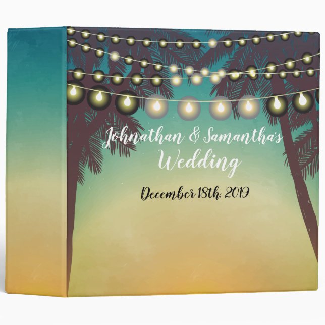 Personalized 2" Wedding Binder Beach Sunset Palm T (Front/Spine)