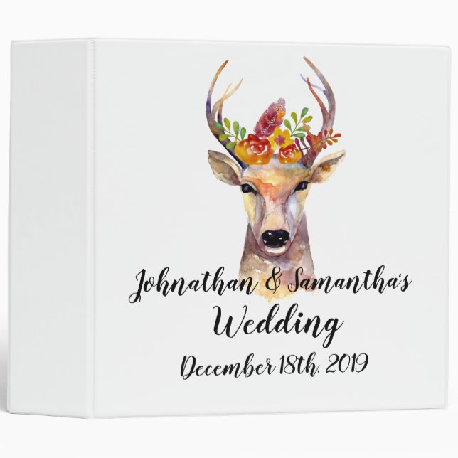 Personalized 2" Wedding Binder boho deer Buck Head (Front/Spine)
