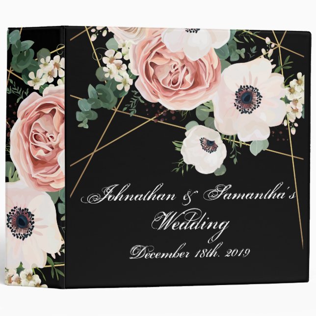 Personalized 2" Wedding Binder Geometric Black (Front/Spine)