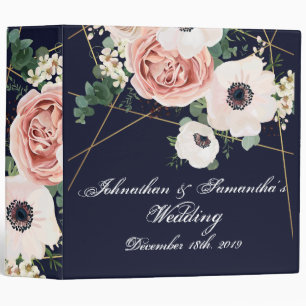 Personalized 2" Wedding Binder Geometric Navy Blue