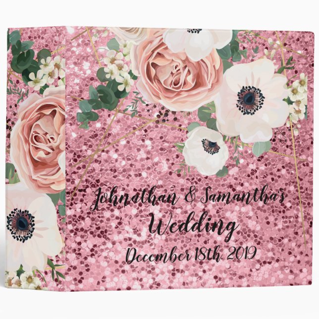 Personalized 2" Wedding Binder Geometric Rose Gold (Front/Spine)