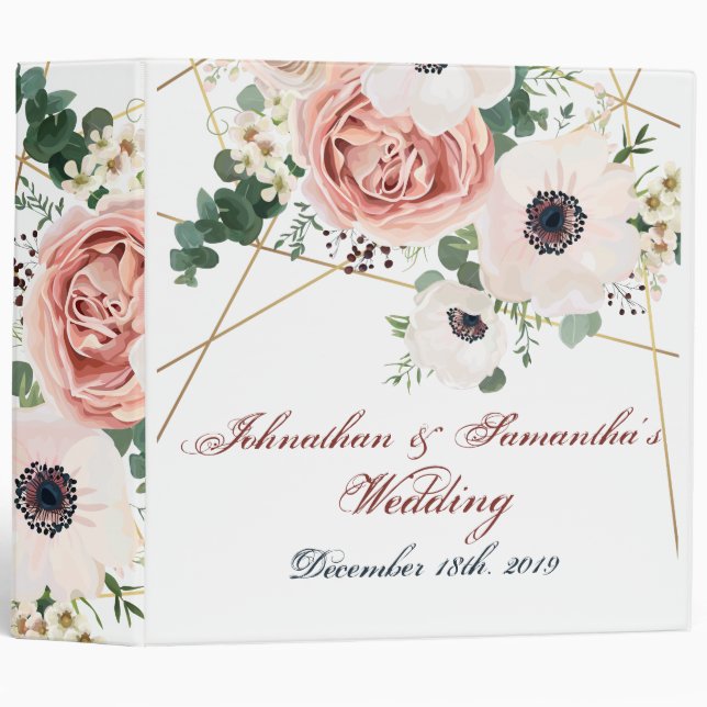 Personalized 2" Wedding Binder Geometrical Rose (Front/Spine)
