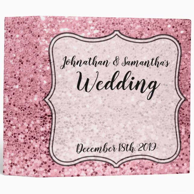 Personalized 2" Wedding Binder Rose Gold Glitter (Front/Spine)